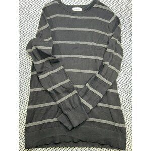 Goodfellow & Co Men's Medium Tall Black Gray Striped Sweater Long Sleeve Cotton